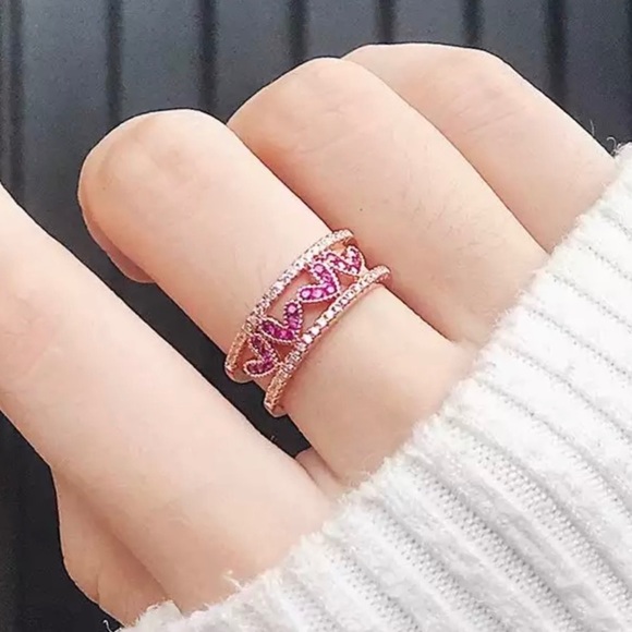 Jewelry - Delicate Sweethearts Crystal Rose Gold Pave Ring